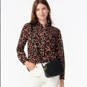 NWOT J.Crew Smocked Popover Top in Leopard Crinkle Chiffon